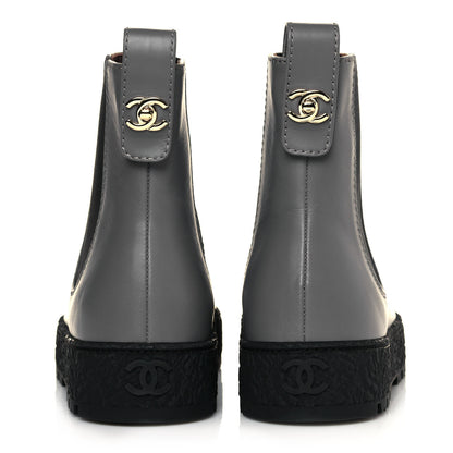 Chanel Calfskin Cap Toe CC Ankle Boots 37 Grey Black 5 of 9