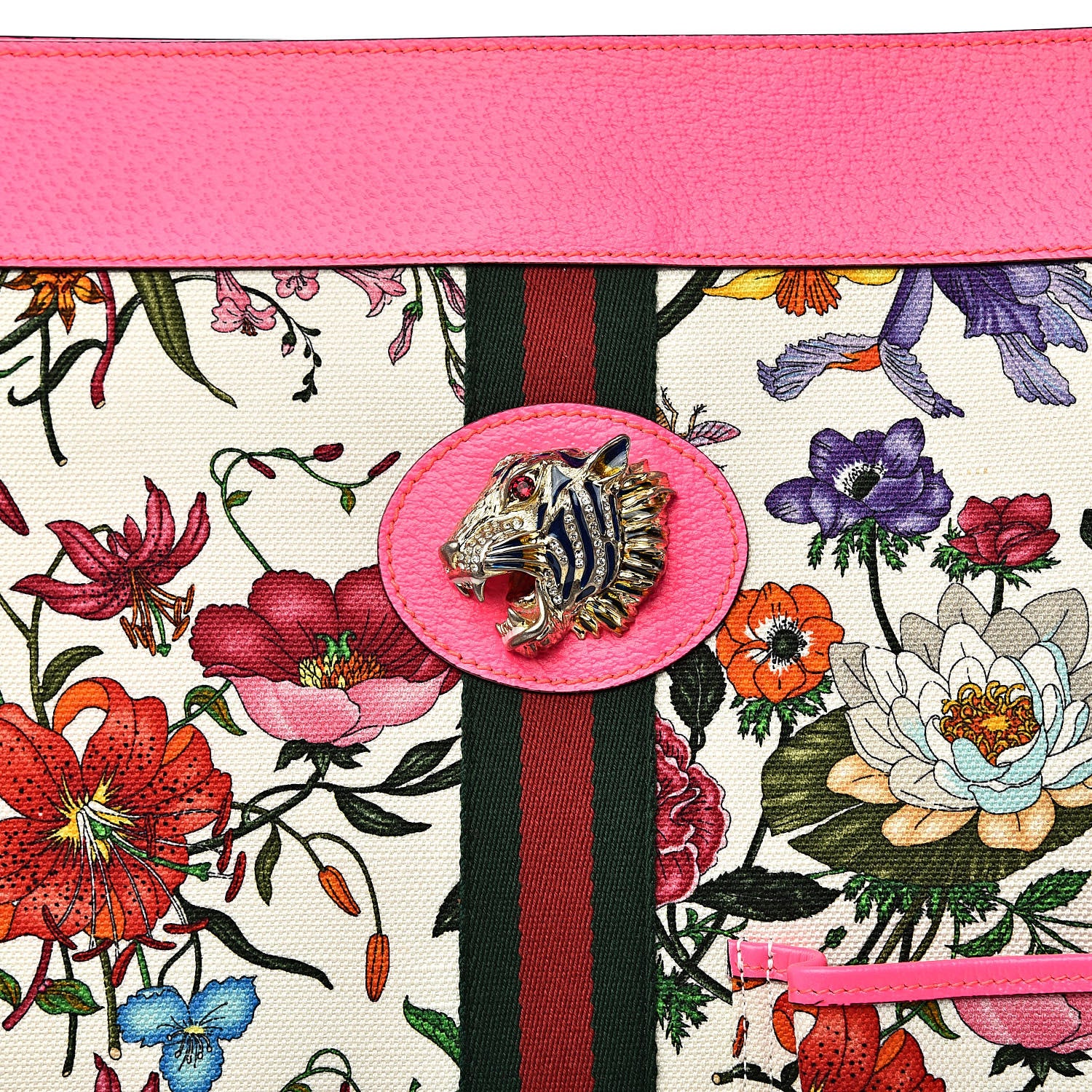 Gucci Canvas Flora Maxi Rajah Chain Tote Fluorescent Fuchsia 11 of 11