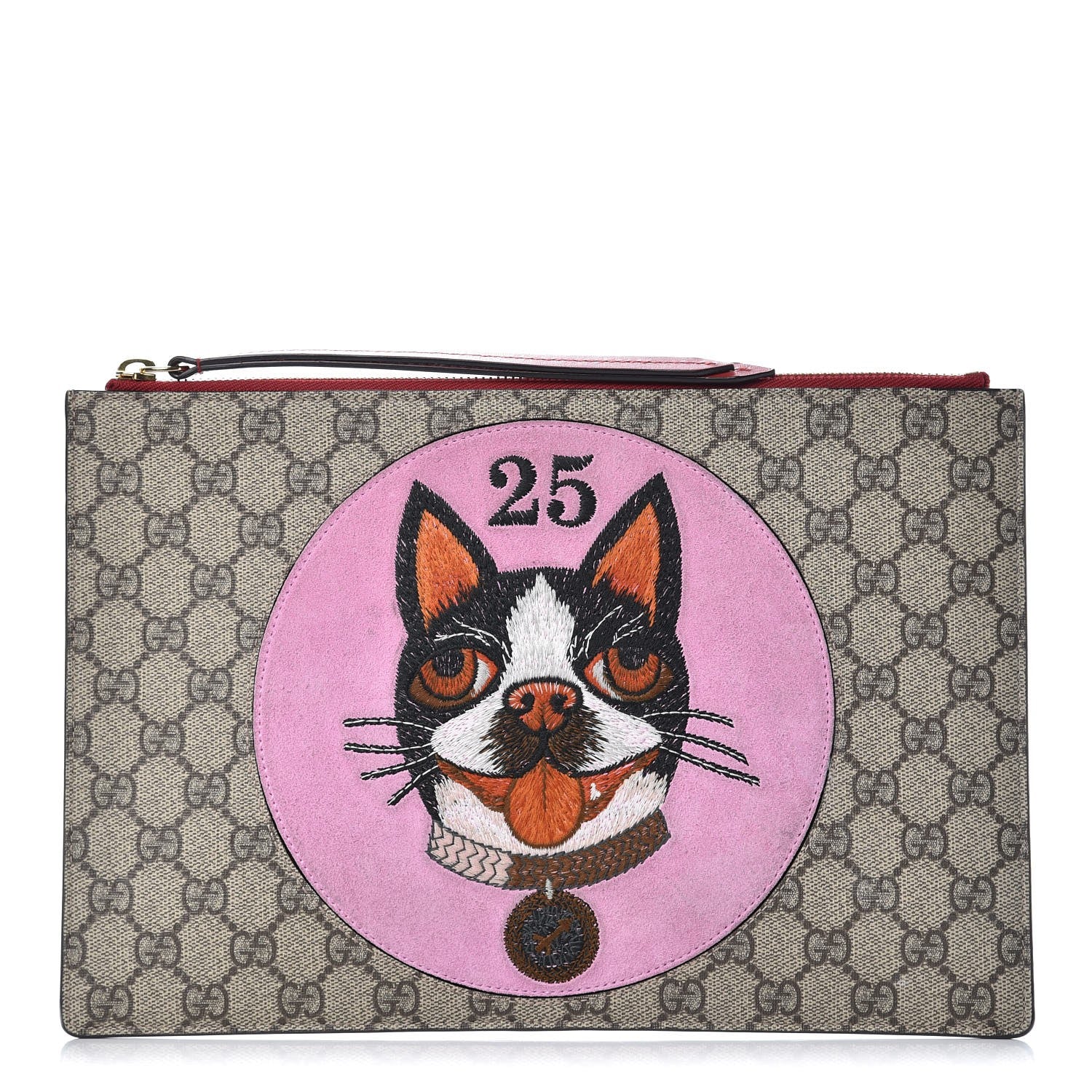 Gucci GG Supreme Monogram Bosco Patch Zip Pouch Beige Malva Hibiscus Red 1 of 13