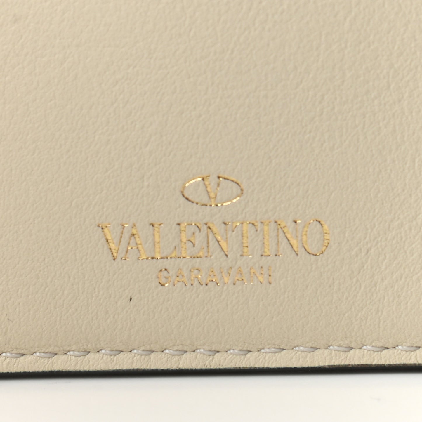 Vitello Rockstud Key Coin Case Card Holder Cream