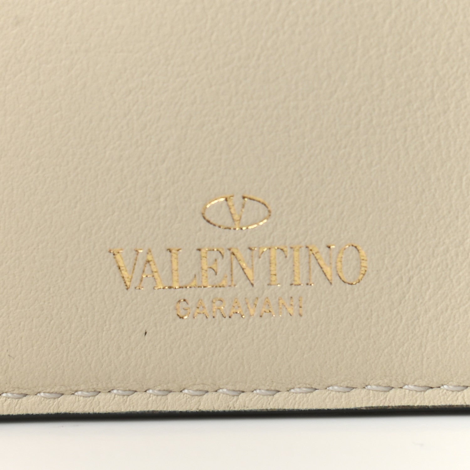 Valentino Garavani Vitello Rockstud Key Coin Case Card Holder Cream 7 of 8