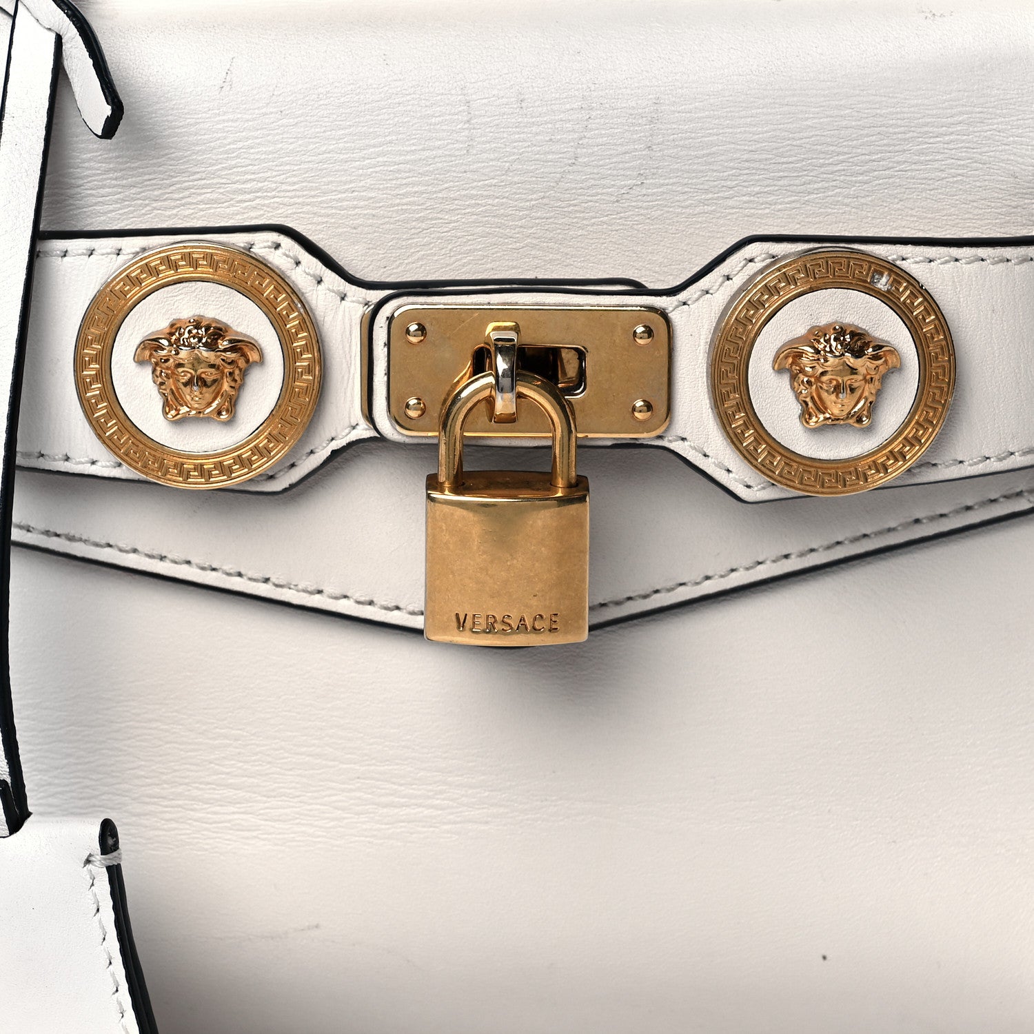 Versace Calfskin Medusa Lock Top Handle Crossbody Bag White 7 of 15