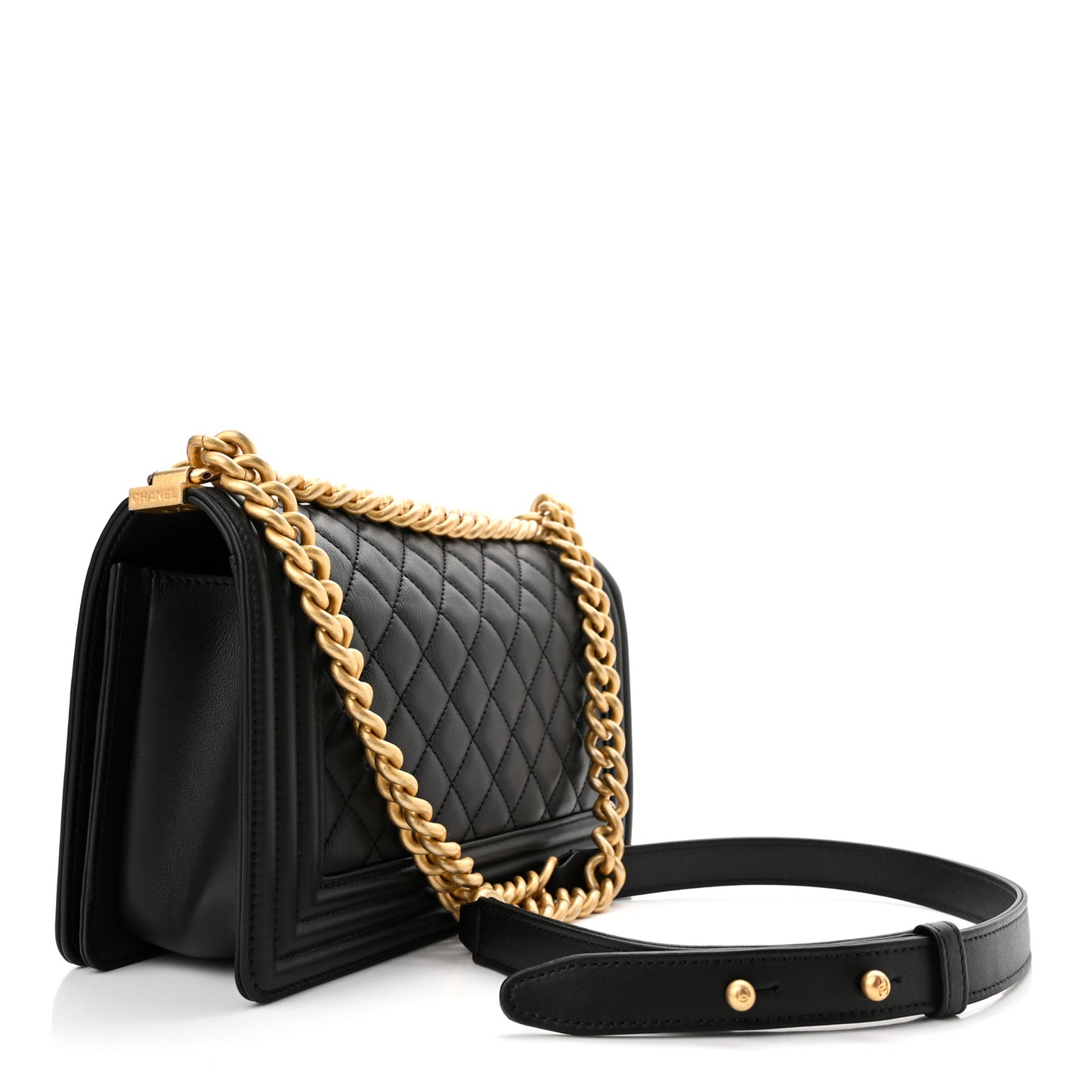 Calfskin Quilted Medium Boy Flap Black