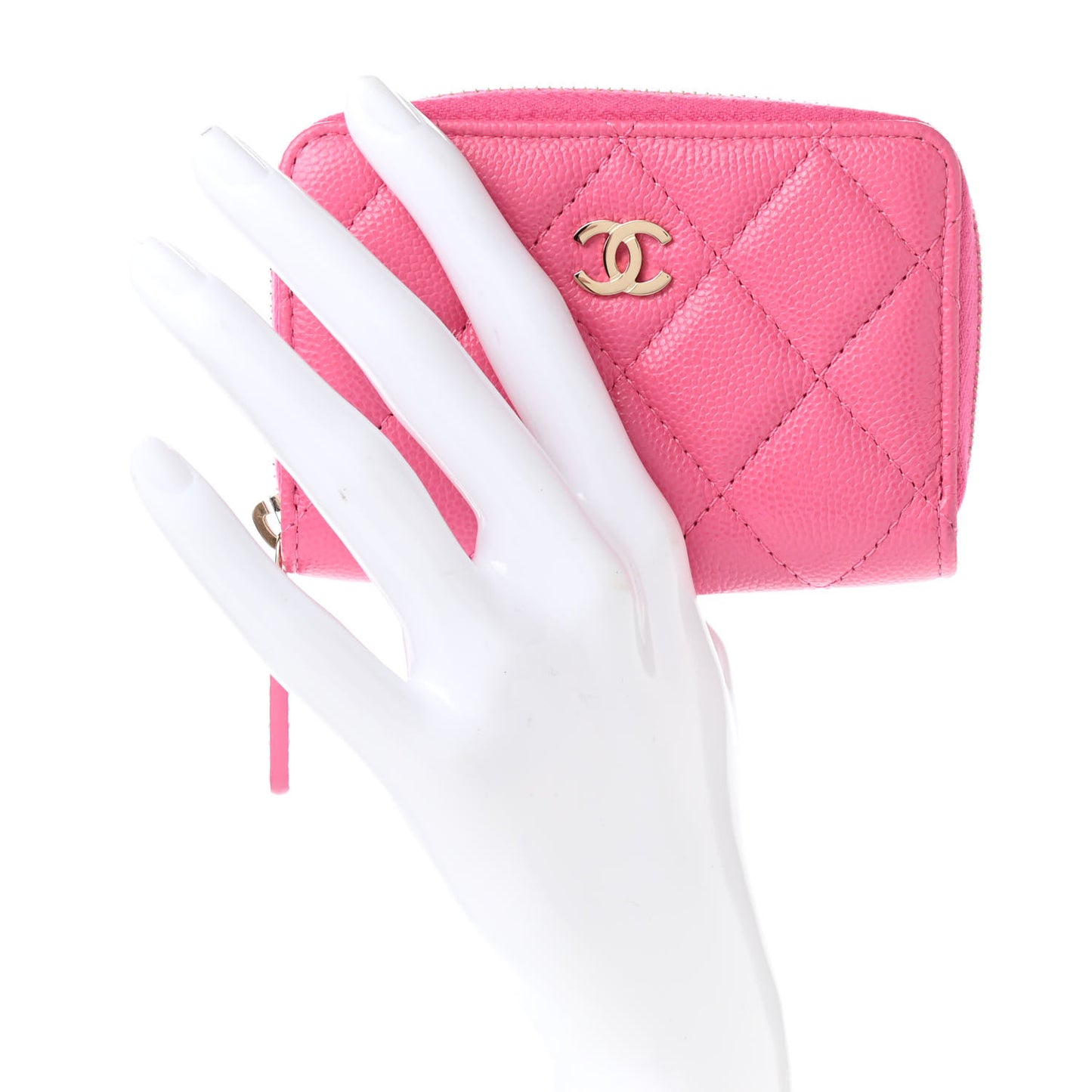 Caviar Quilted Zip Coin Purse Pink