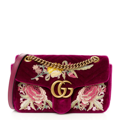 Gucci Velvet Matelasse Embroidered Small GG Marmont Shoulder Bag Fuchsia Violet Cyclamen 1 of 11