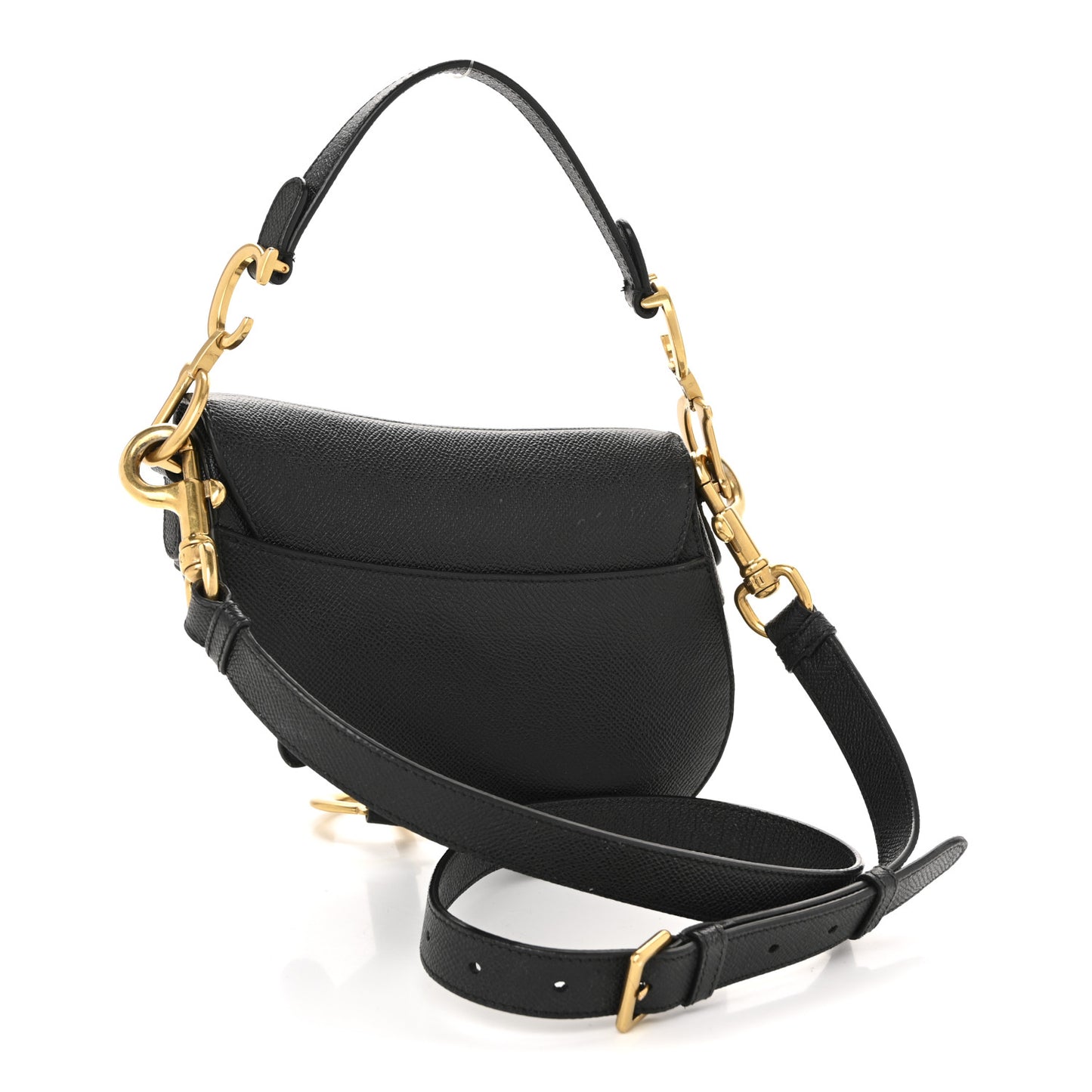 Grained Calfskin Mini Saddle Bag With Strap Black