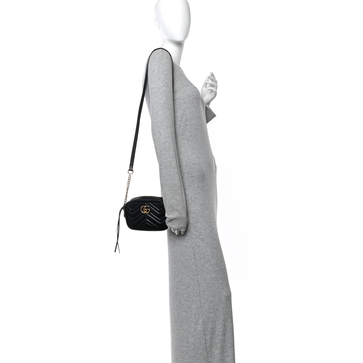 Gucci Calfskin Matelasse Mini GG Marmont Chain Shoulder Bag Black 2 of 14