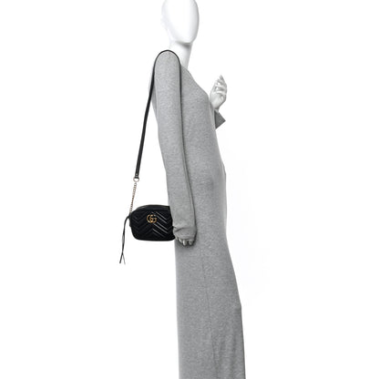 Gucci Calfskin Matelasse Mini GG Marmont Chain Shoulder Bag Black 2 of 14