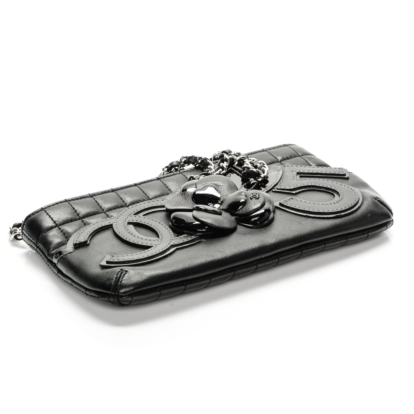 Lambskin Camellia N°5 Clutch Bag Black
