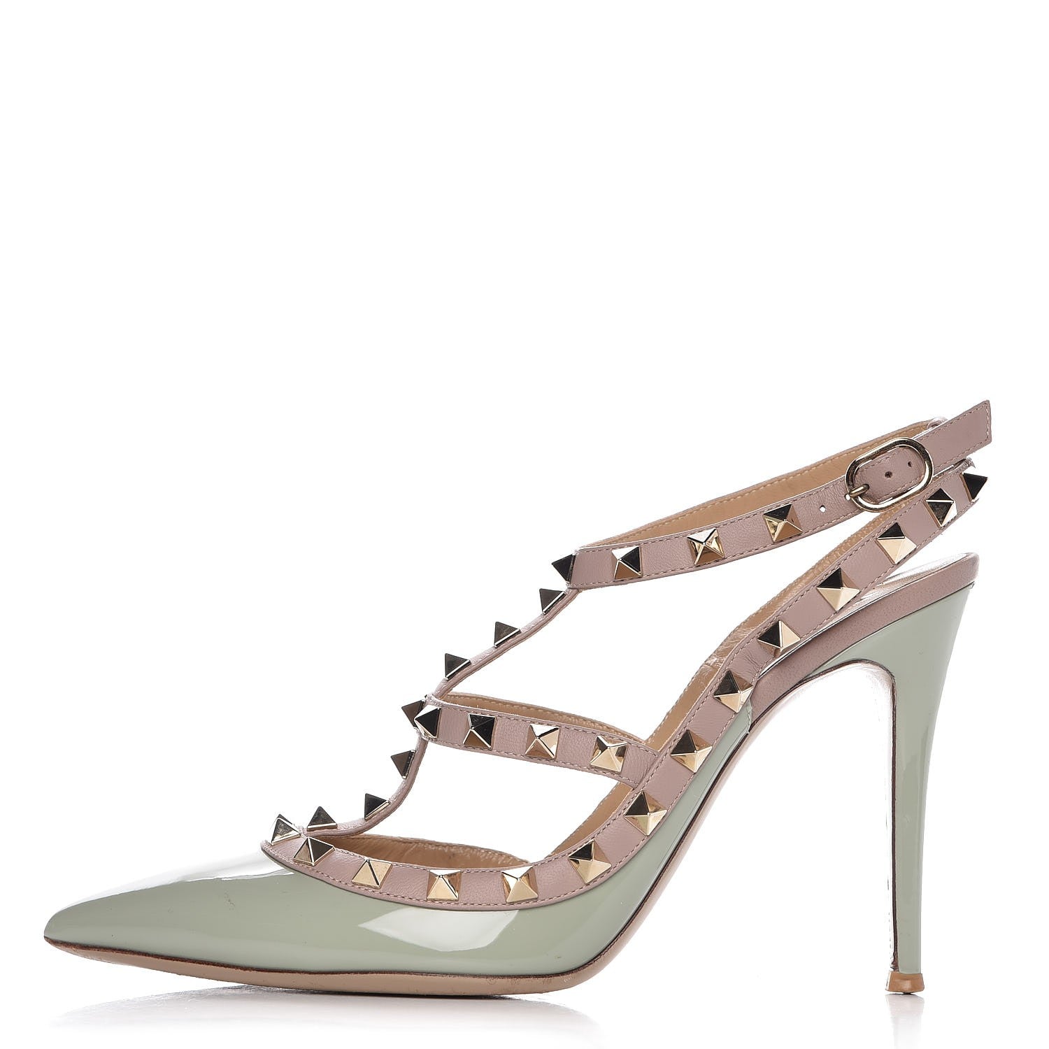 Valentino Garavani Patent Nappa Rockstud Ankle Strap 100mm Pumps 38 Green Tea Sorbet Poudre 1 of 11
