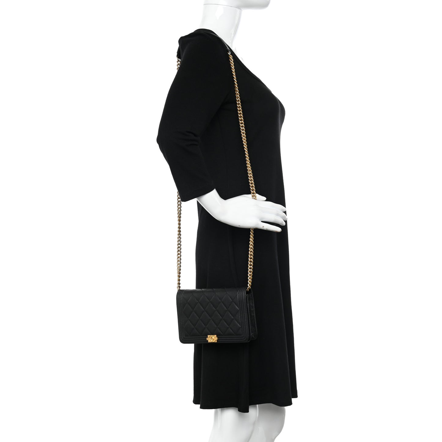 Caviar Quilted Boy Wallet On Chain WOC Black