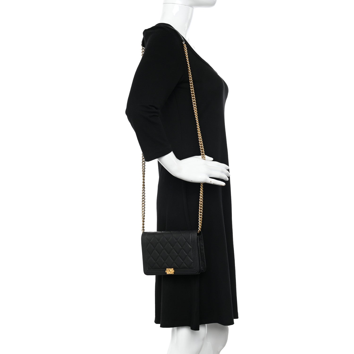 Chanel Caviar Quilted Boy Wallet On Chain WOC Black 2 of 13