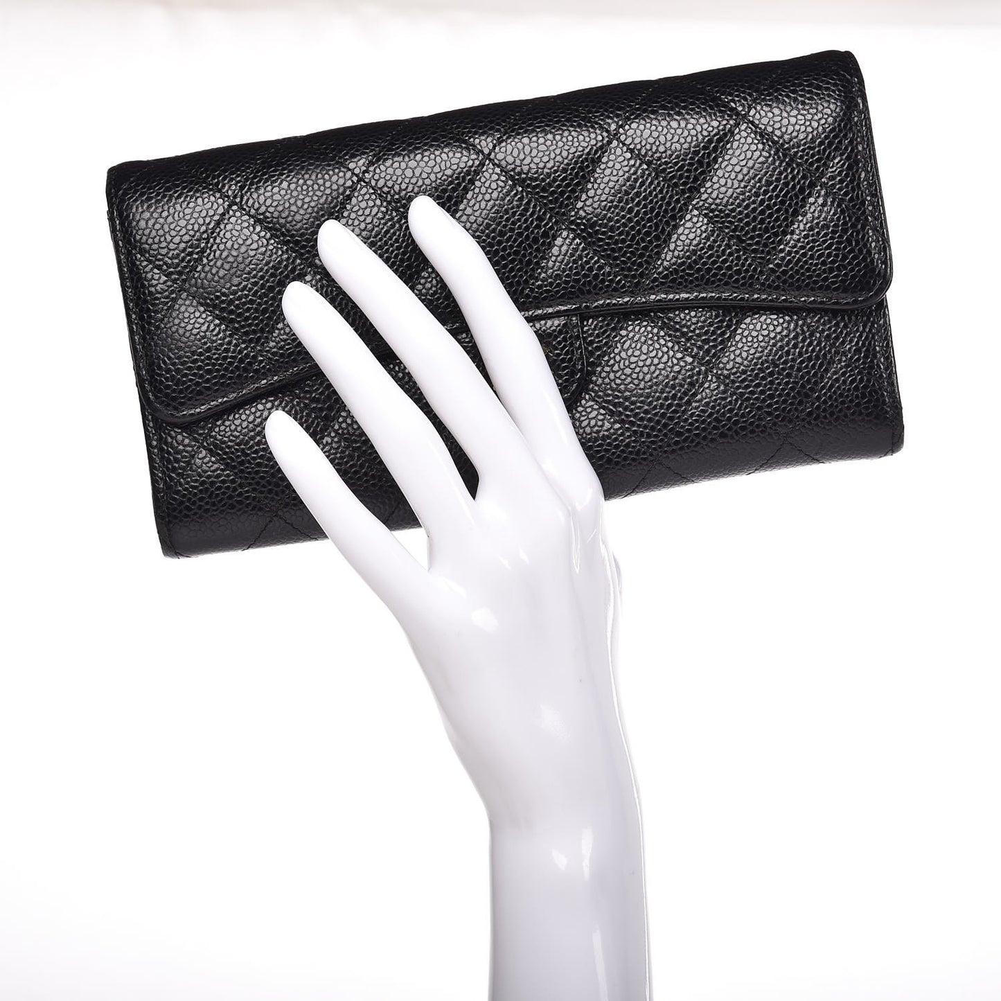 Caviar Quilted Large Gusset Flap Wallet Black