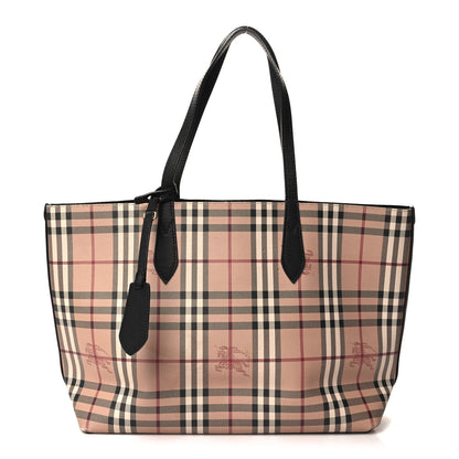 Burberry Grainy Calfskin Haymarket Check Medium Reversible Tote Black 1 of 17