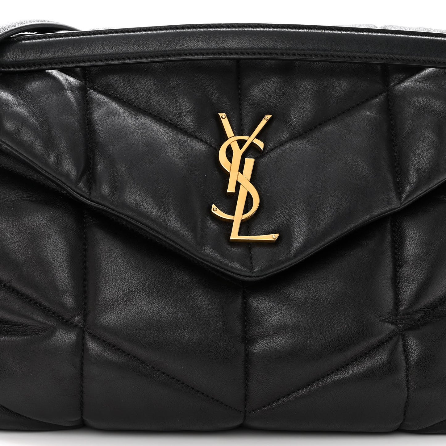 Lambskin Quilted Medium Loulou Puffer Monogram Chain Satchel Black