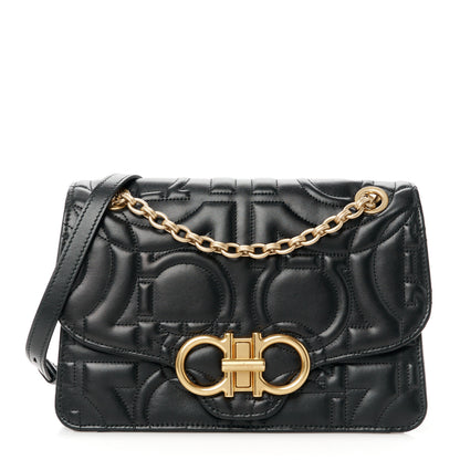 Salvatore Ferragamo Calfskin Quilted Gancini Medium Flap Bag Black 1 of 10