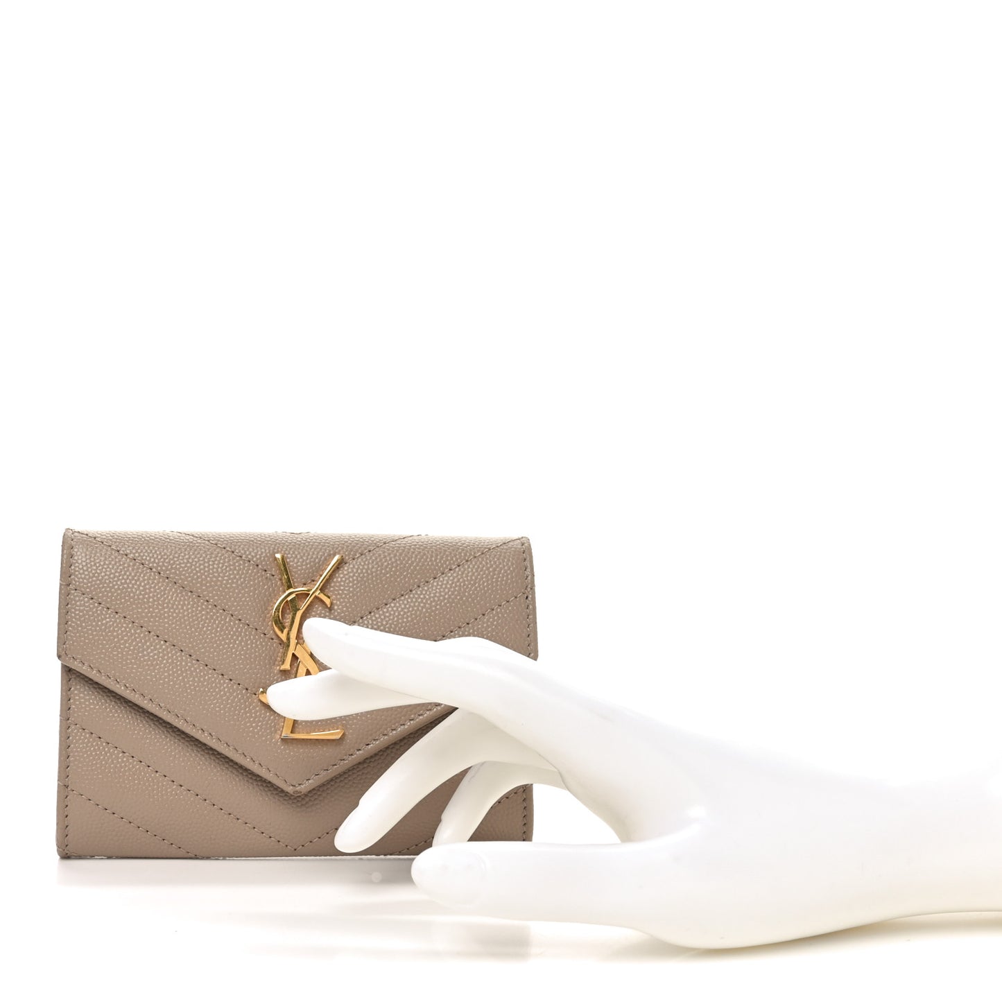 Grain De Poudre Matelasse Chevron Small Monogram Envelope Wallet Dark Beige