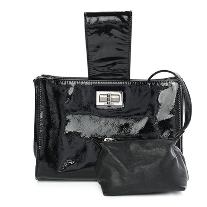 Chanel Patent Mademoiselle Lock Convertible Wrist Clutch Bag Black 1 of 10