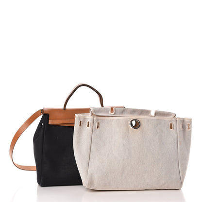 Hermes Toile Vache Calfskin Herbag PM 30 Black Natural 3 of 23
