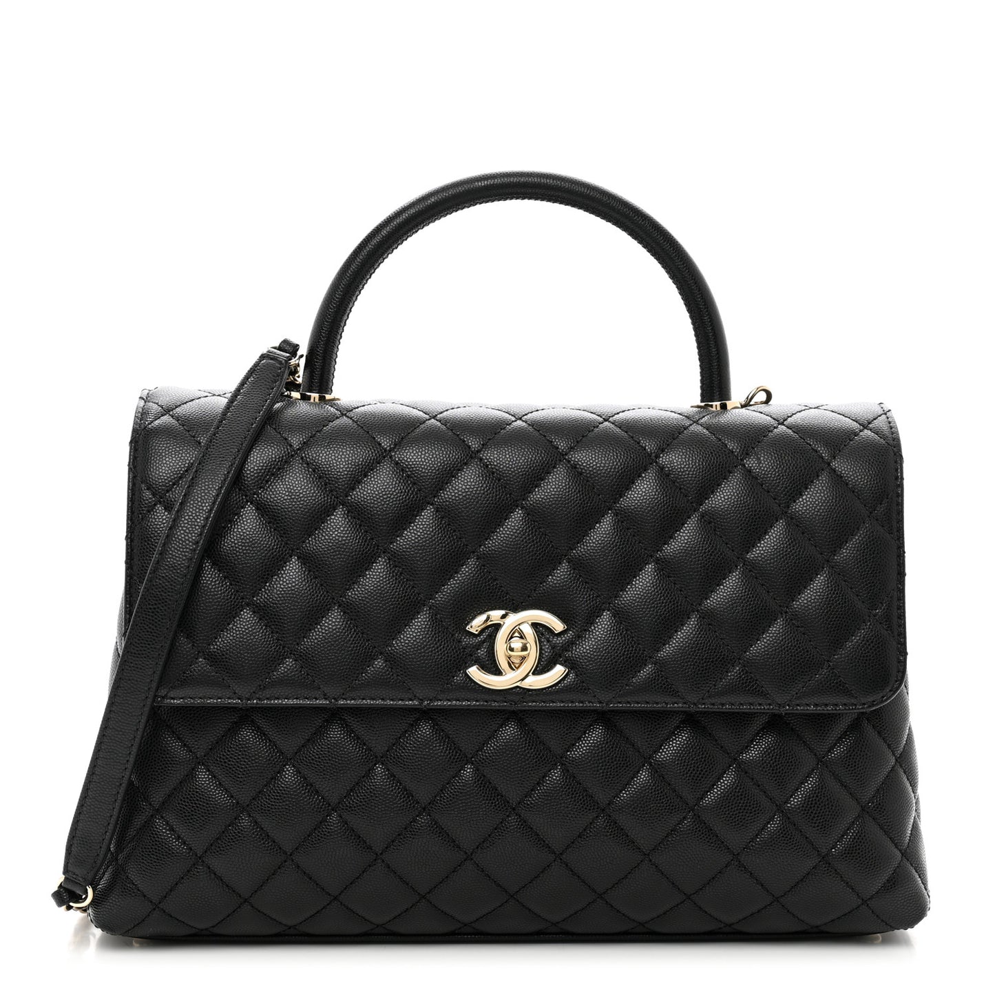 Caviar Quilted Medium Coco Handle Flap Black