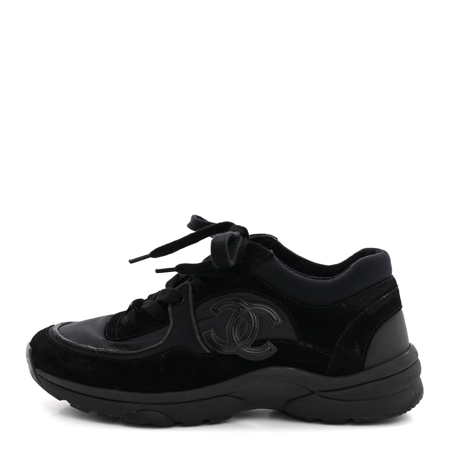 Chanel Fabric Calfskin Suede CC Sneakers 38 Black 1 of 10