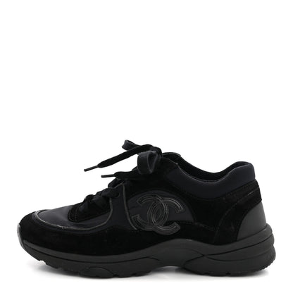 Chanel Fabric Calfskin Suede CC Sneakers 38 Black 1 of 10