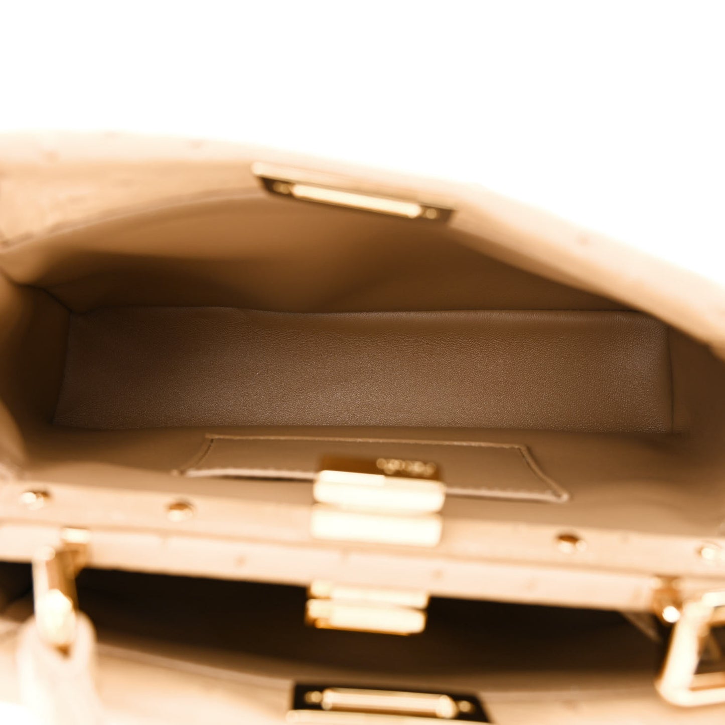 Ostrich Shiny Nappa Mini Peekaboo Iconic Satchel Cuoio