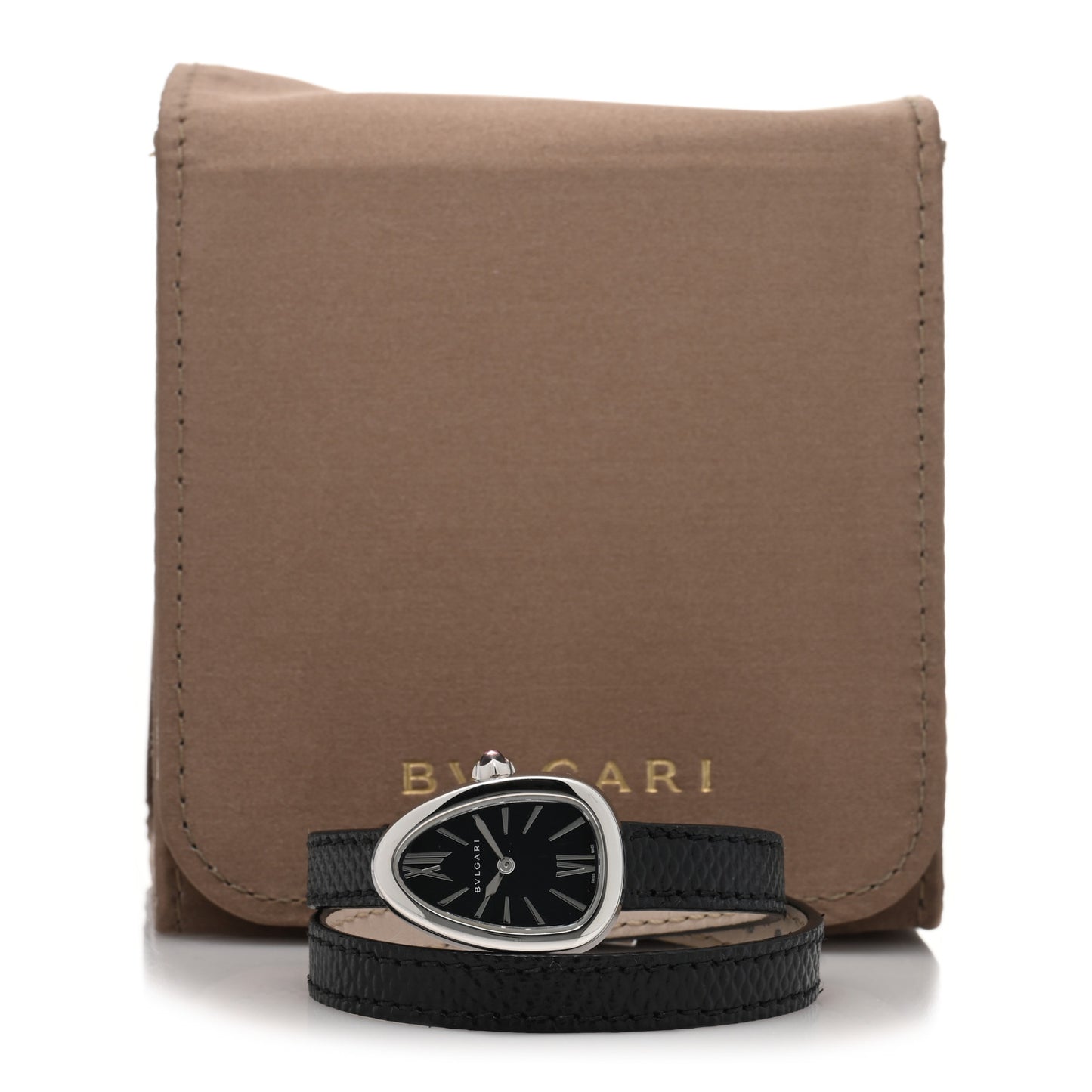 Stainless Steel Lizard 20mm Serpenti Double Wrap Quartz Watch Black