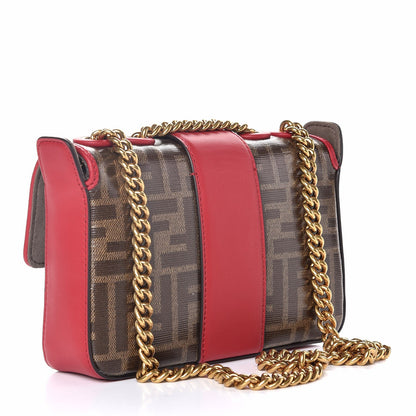 Fendi Glazed Fabric Vitello Century FF 1974 Stamp Patch Mini Double F Crossbody Bag Mogano Panna Fragola 3 of 7