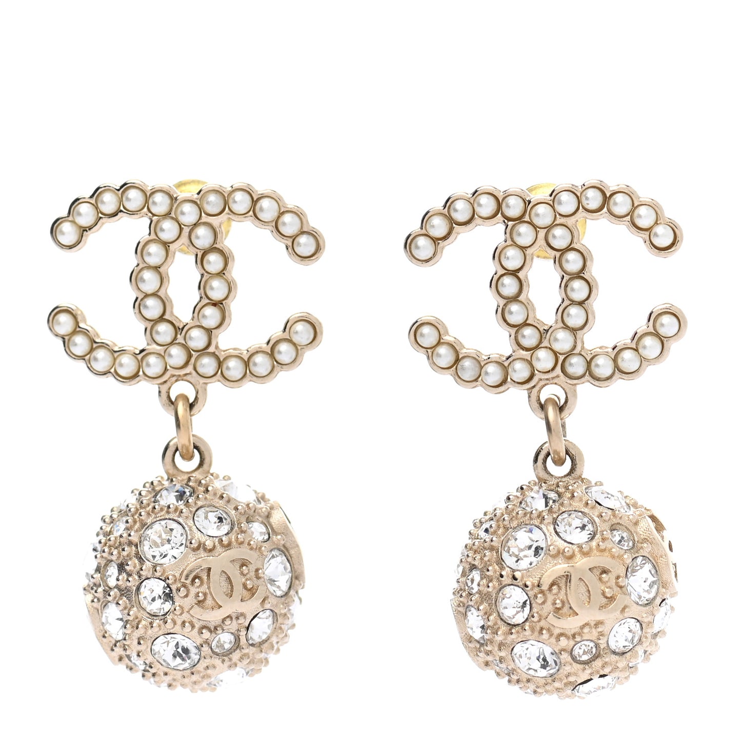 Crystal Pearl CC Drop Earrings Gold Pearly White
