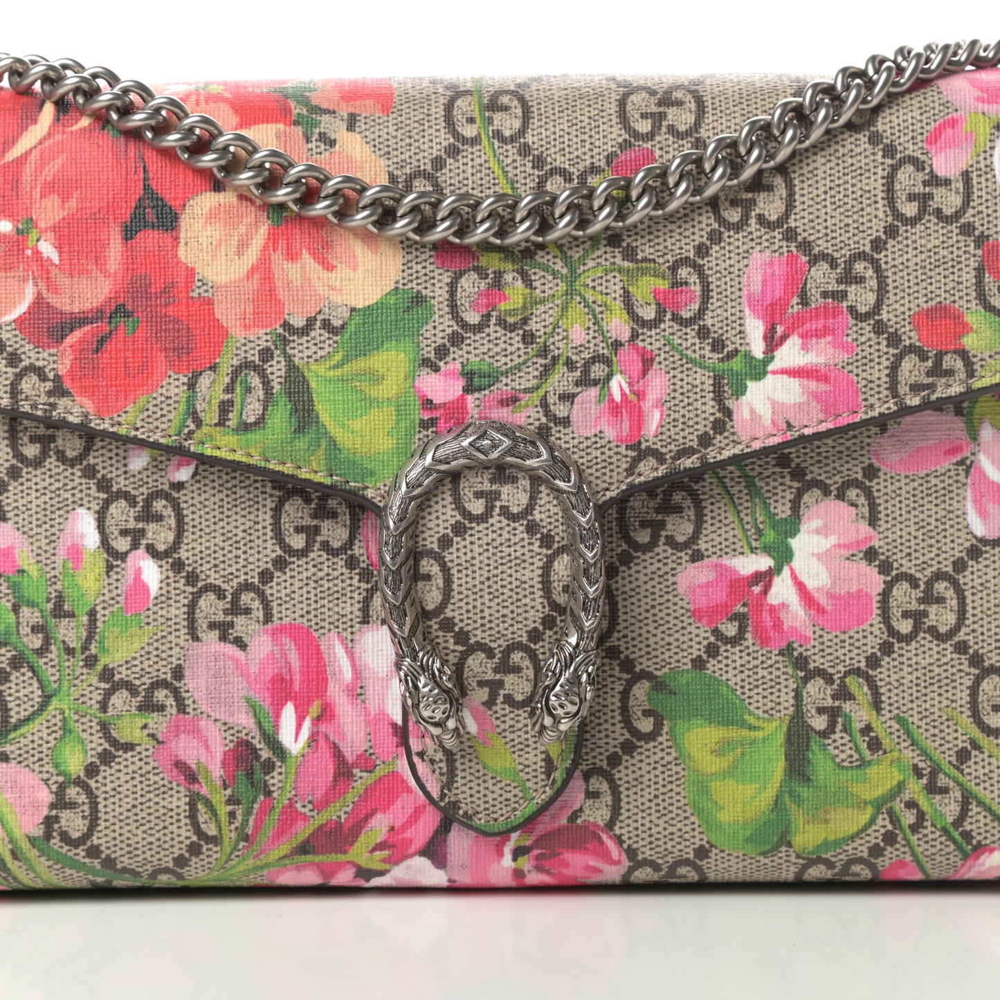 GG Supreme Monogram Blooms Mini Dionysus Chain Wallet Beige Multicolor Dry Rose