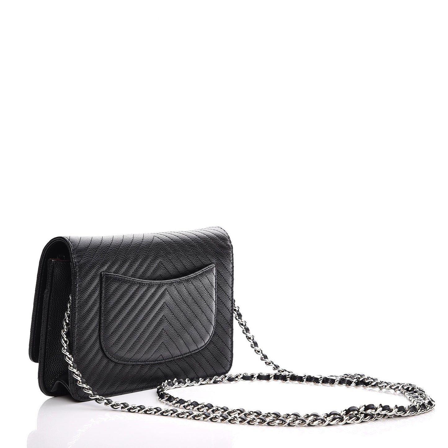 Caviar Chevron Quilted Wallet On Chain WOC Black