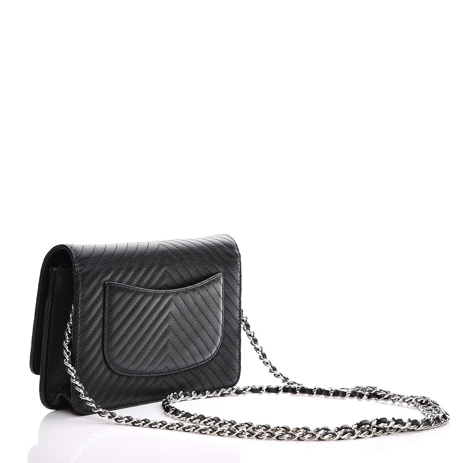 Chanel Caviar Chevron Quilted Wallet On Chain WOC Black 3 of 11