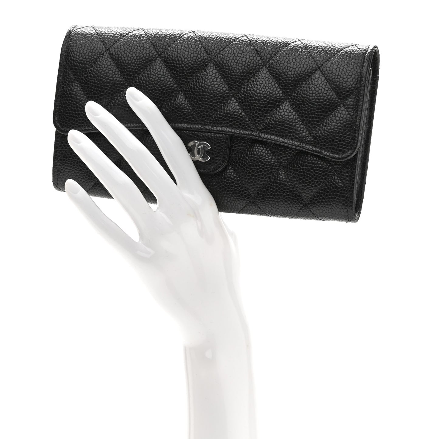 Caviar Quilted Large Gusset Flap Wallet Black