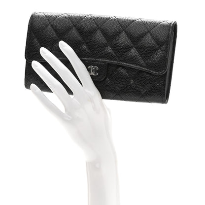 Chanel Caviar Quilted Large Gusset Flap Wallet Black 2 of 9