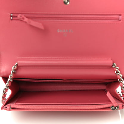 Chanel Caviar Chevron Quilted Wallet On Chain WOC Pink 5 of 12