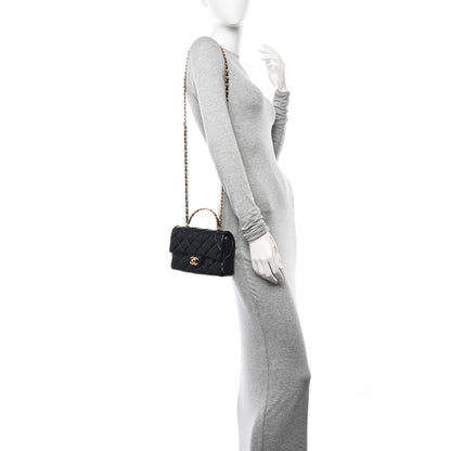 Chanel Shiny Lambskin Quilted Golden Links Top Handle Flap Black 2 of 11