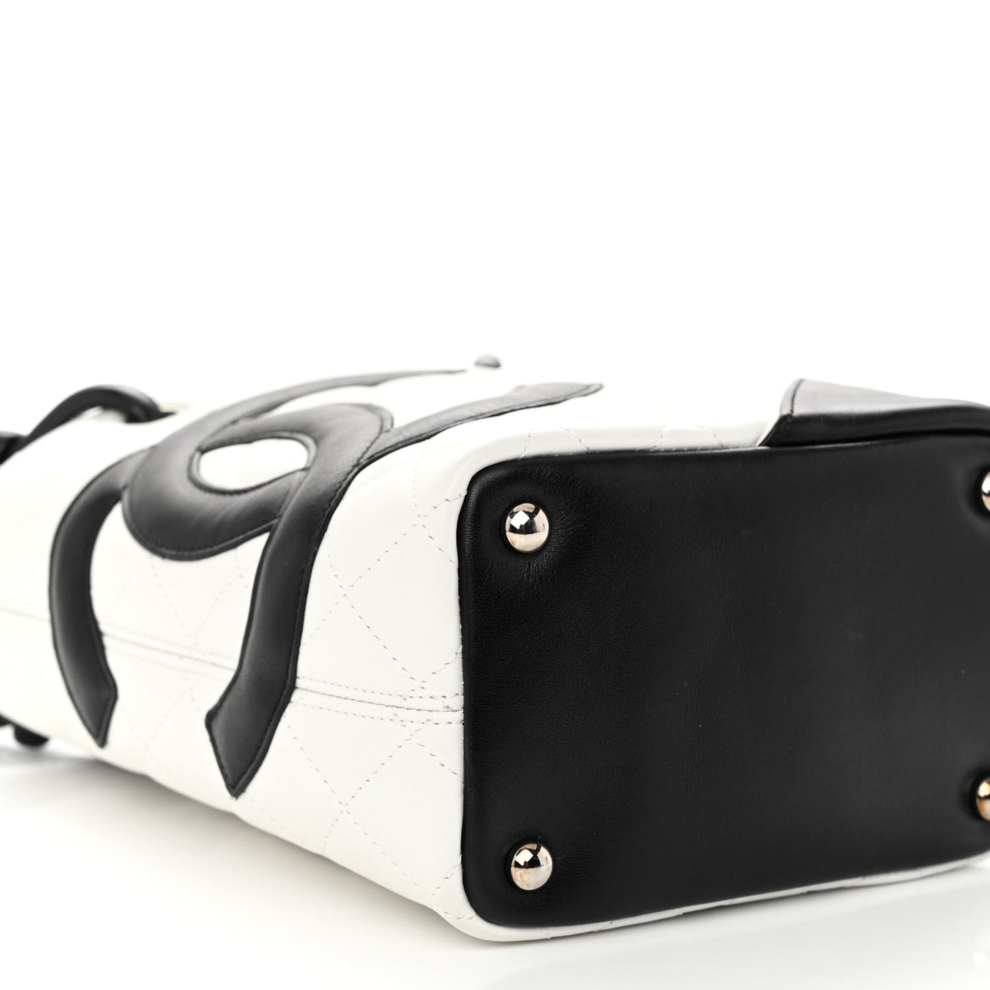 Calfskin Quilted Small Cambon Tote White Black