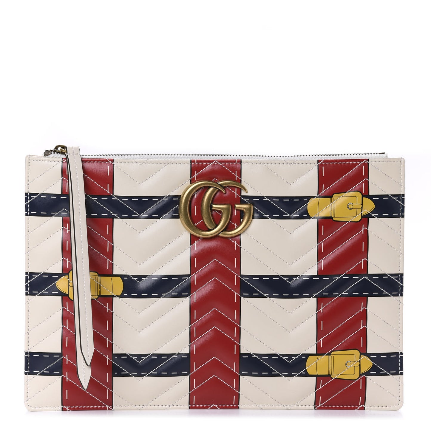 Calfskin Matelasse Trompe L'Oeil Print GG Marmont Zip Pouch White