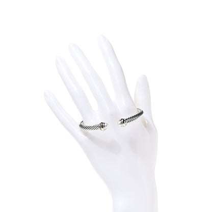 David Yurman Sterling Silver 14K Yellow Gold Pearl 5mm Cable Classics Bracelet 2 of 4