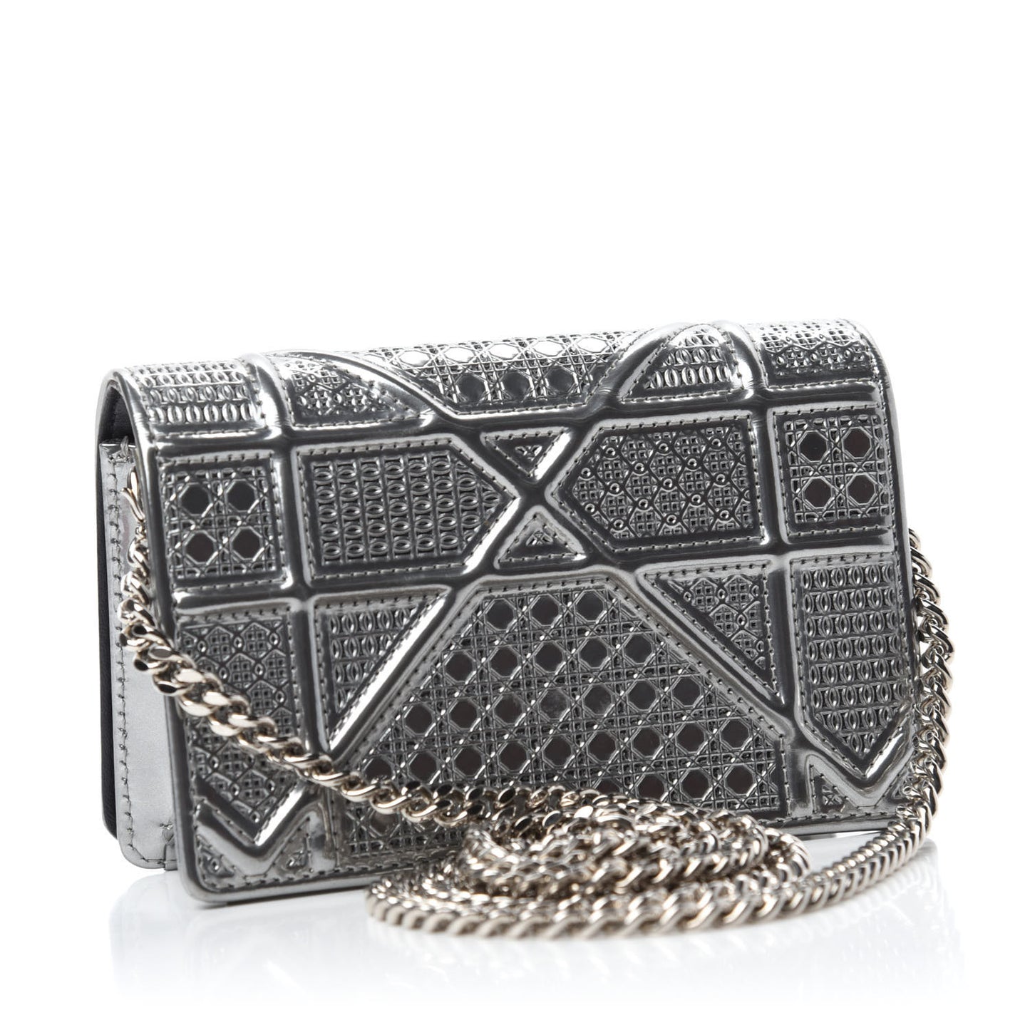 Metallic Patent Micro-Cannage Baby Diorama Flap Bag Silver