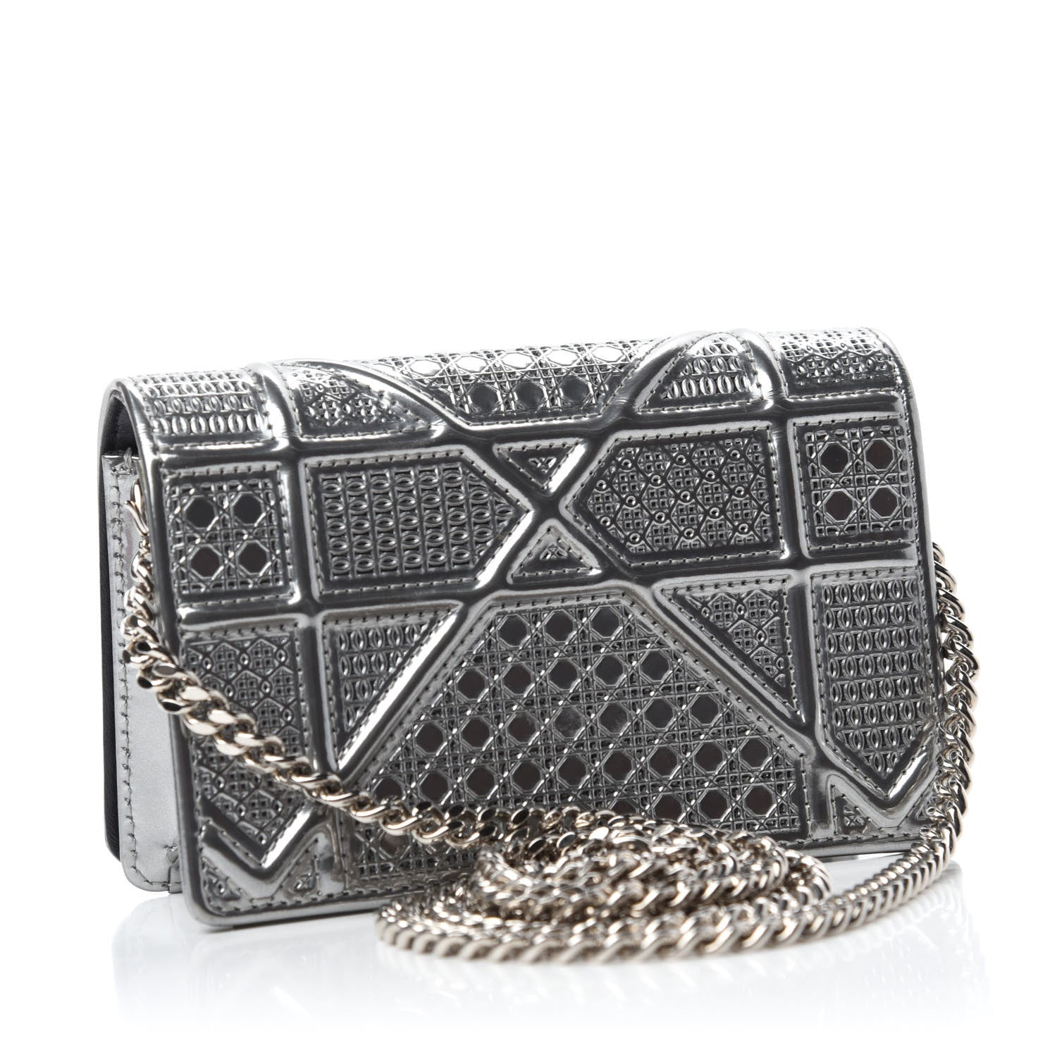 Christian Dior Metallic Patent Micro-Cannage Baby Diorama Flap Bag Silver 3 of 11