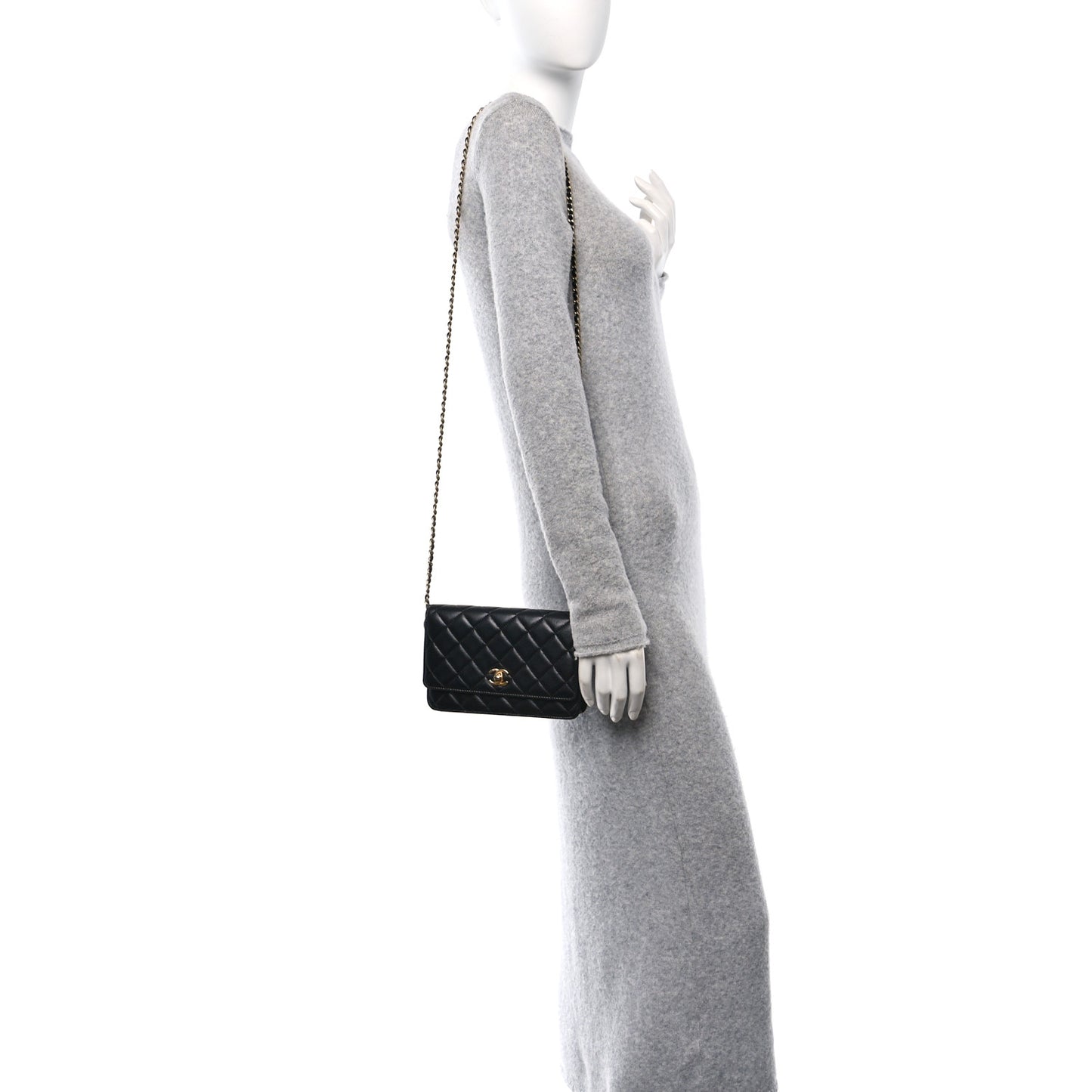 Lambskin Quilted CC Pearl Crush Wallet on Chain WOC Black