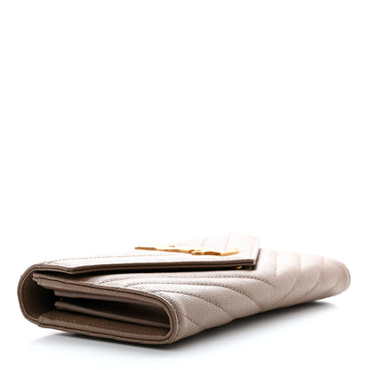 Saint Laurent Grain De Poudre Matelasse Chevron Monogram Flap Wallet Taupe 4 of 7