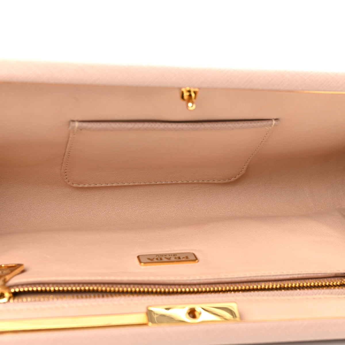 Prada Saffiano Lux East West Frame Clutch Cipria 5 of 10
