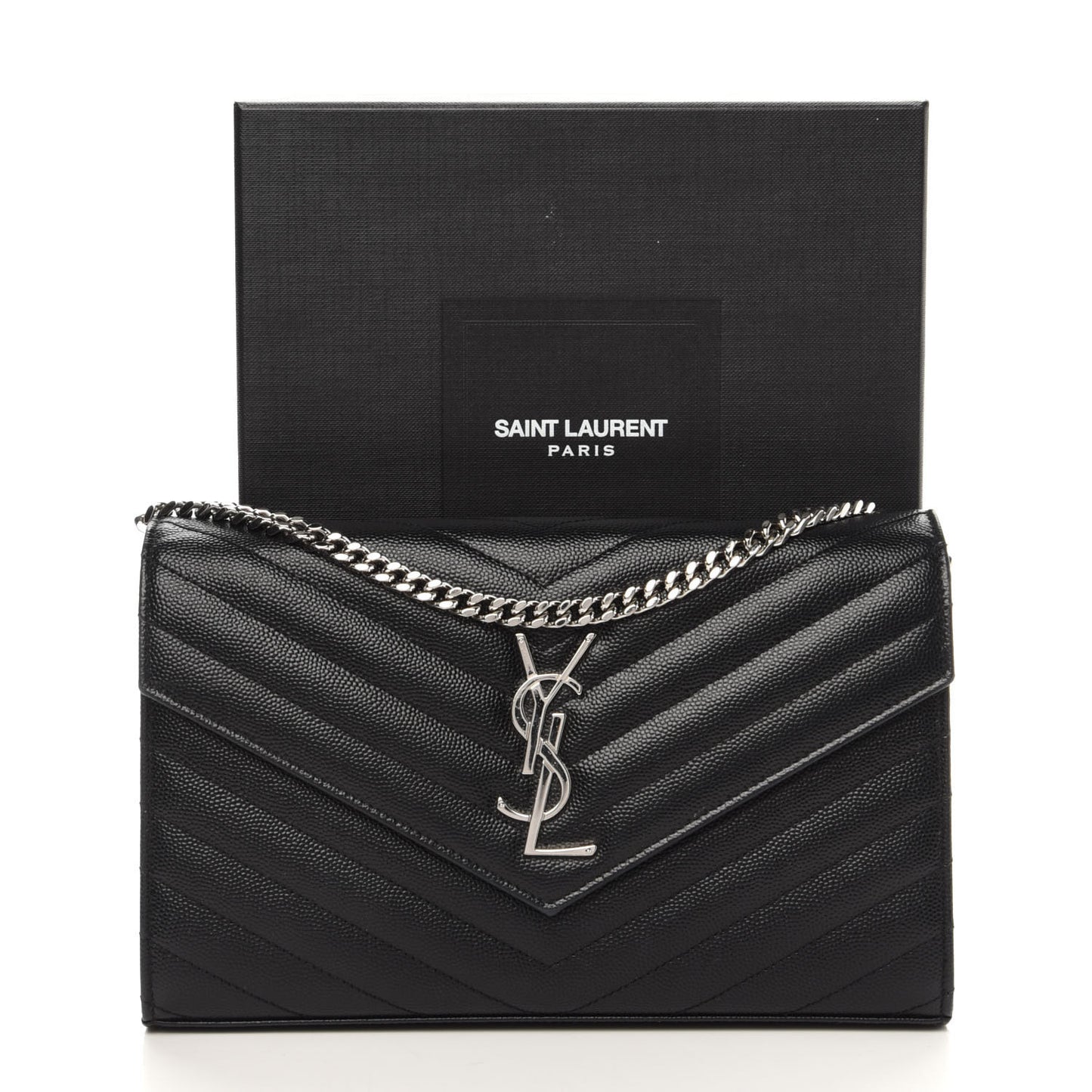 Grain De Poudre Matelasse Chevron Monogram Chain Wallet Black