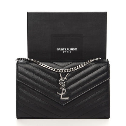 Saint Laurent Grain De Poudre Matelasse Chevron Monogram Chain Wallet Black 10 of 10