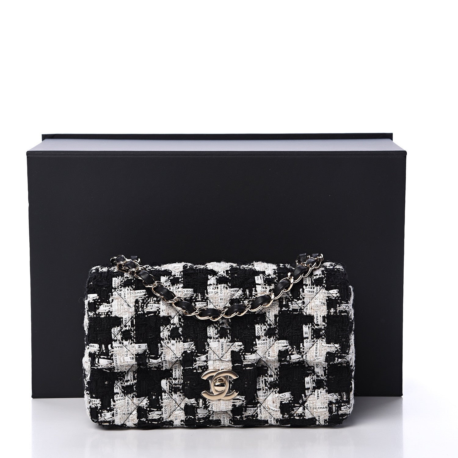 Chanel Tweed Quilted Mini Rectangular Flap Black Ecru White 11 of 11
