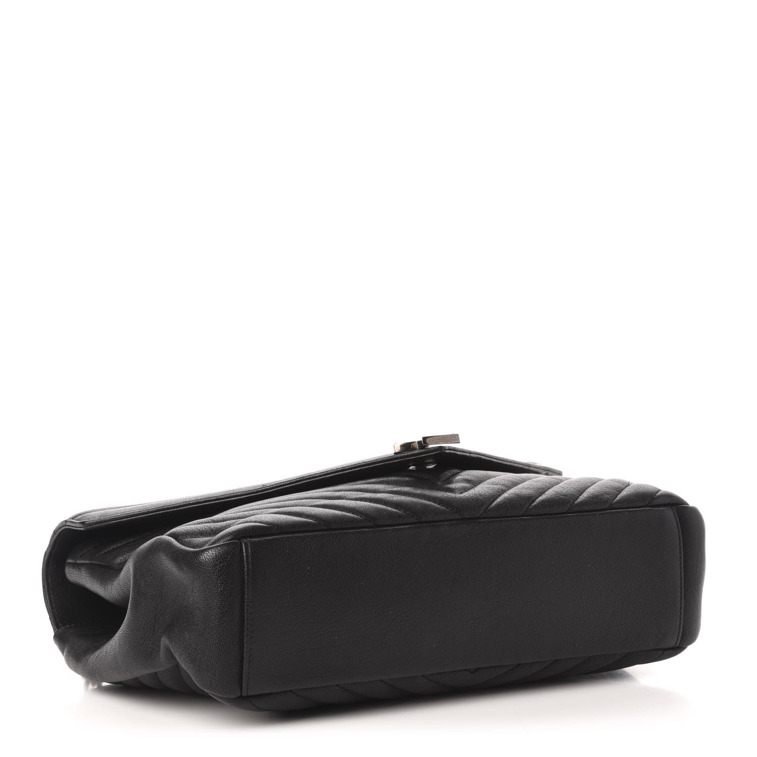 Saint Laurent Sheepskin Matelasse Chevron Monogram Large College Satchel Black 4 of 10
