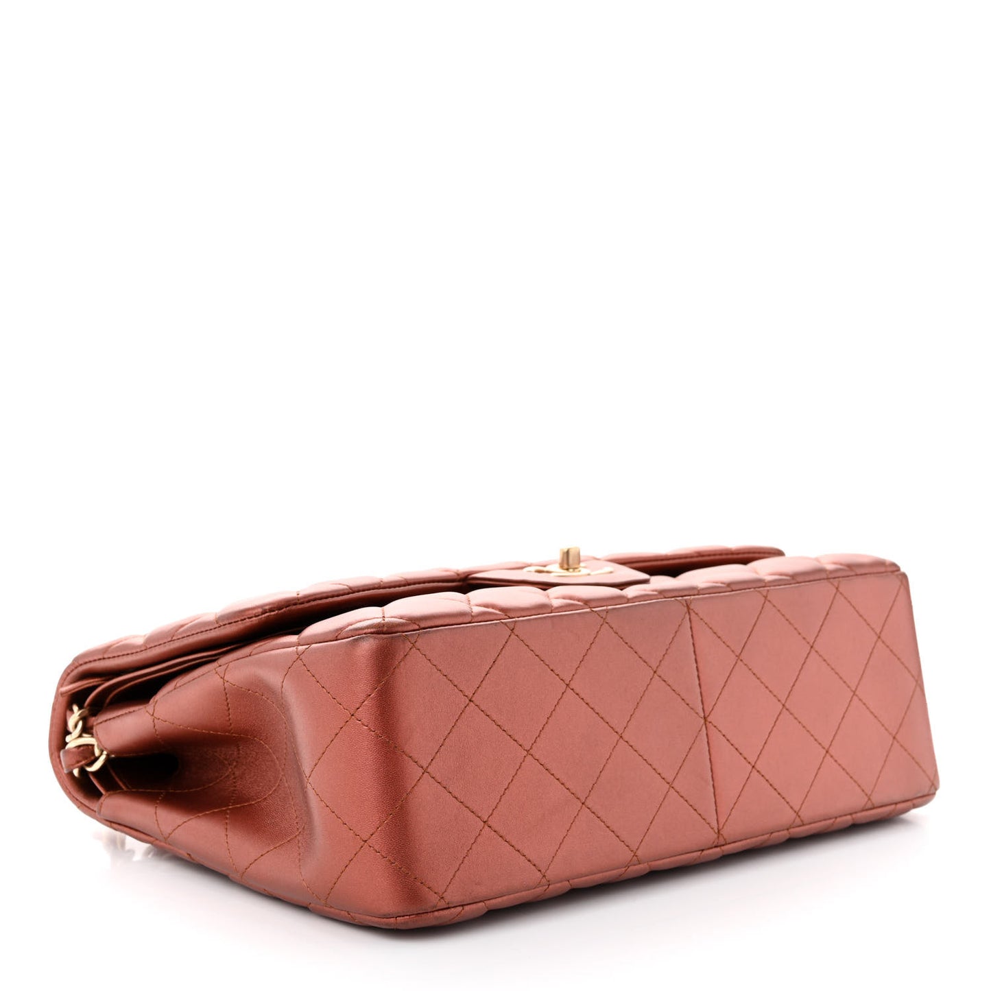 Metallic Lambskin Quilted Jumbo Double Flap Copper